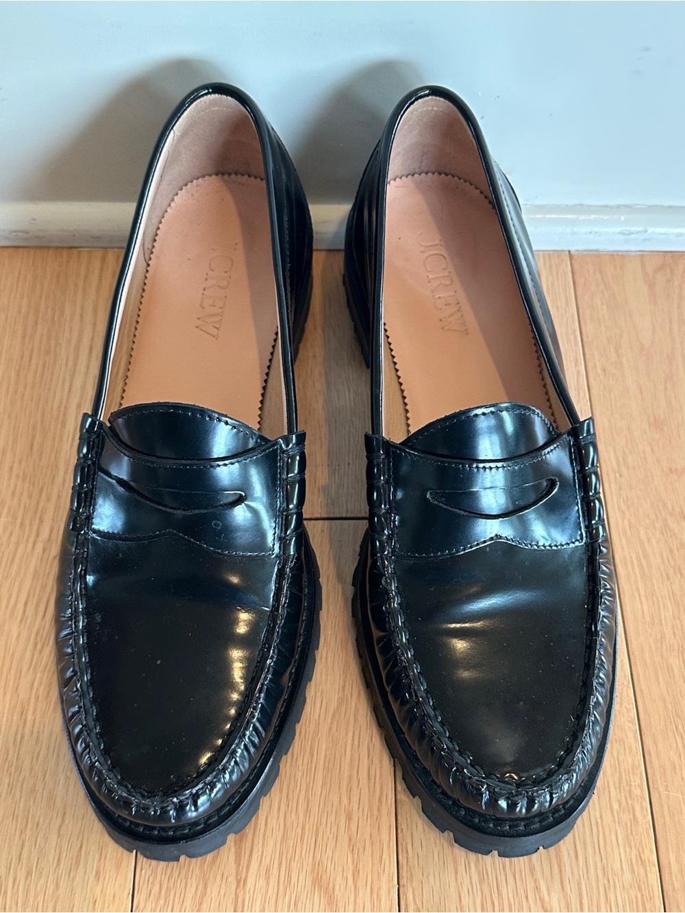 J. Crew Winona Lug Sole Penny Loafers Black Patent Leather Size 9